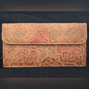 Raika Artisan Leather Crafted Floral Embossed Leather Clutch NIB